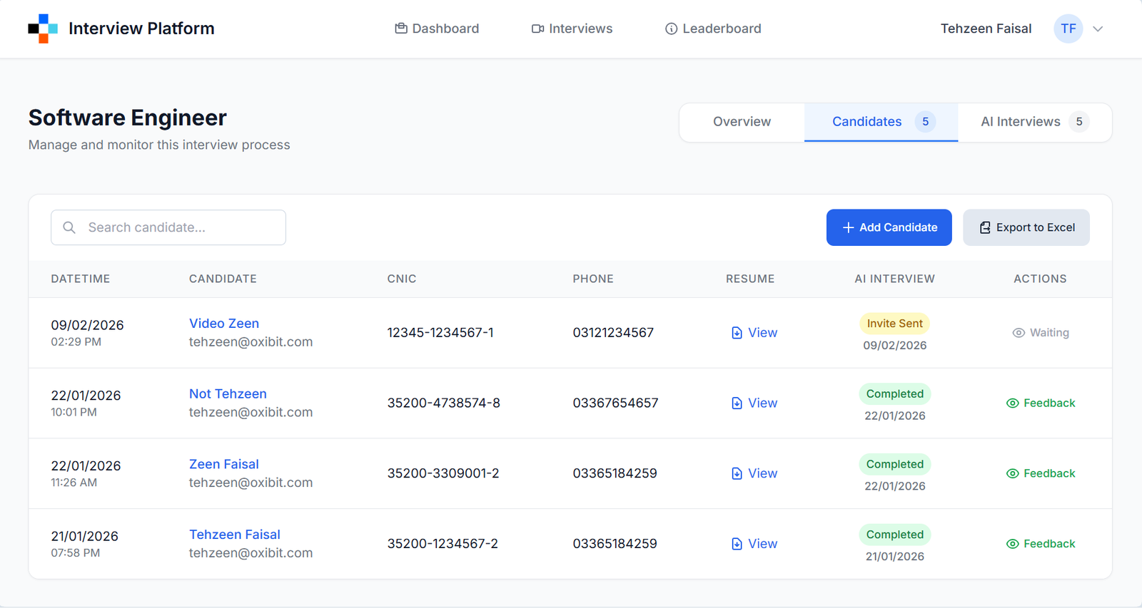 Keep track of candidates